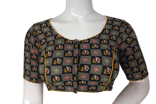Black Color Patola Print Cotton Readymade Saree Blouse - D3blouses