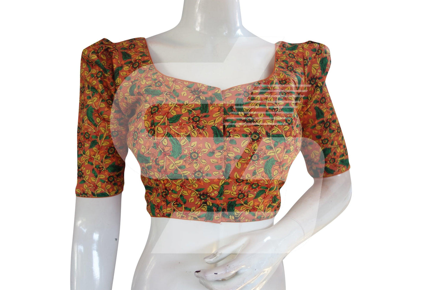 Orange Color Cotton Designer Blouse With Retro Puff Sleeves - D3blouses