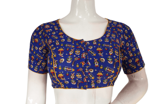 Royal Blue Color Patola Print Cotton Readymade Saree Blouse - D3blouses