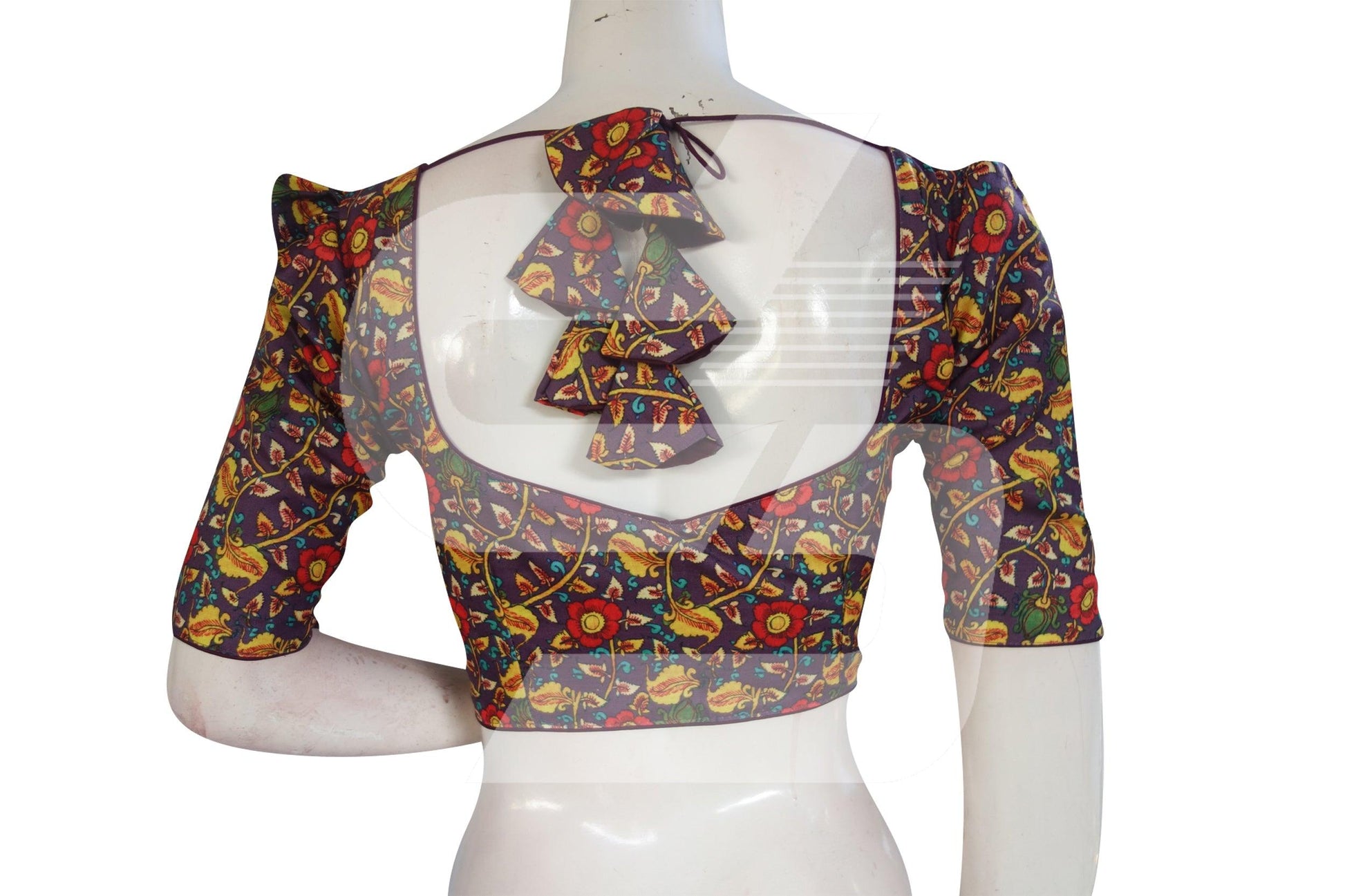 Purple Color Cotton Designer Blouse With Retro Puff Sleeves - D3blouses