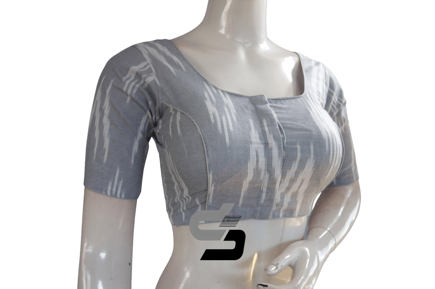 Grey Color Ikkat Cotton Readymade Blouse - D3blouses