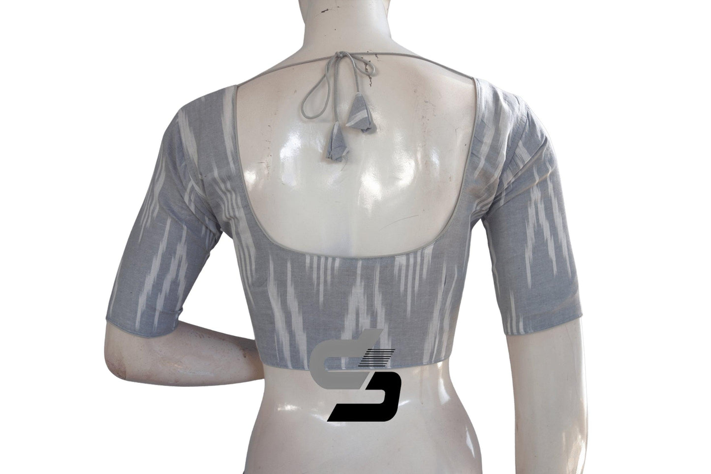 Grey Color Ikkat Cotton Readymade Blouse - D3blouses