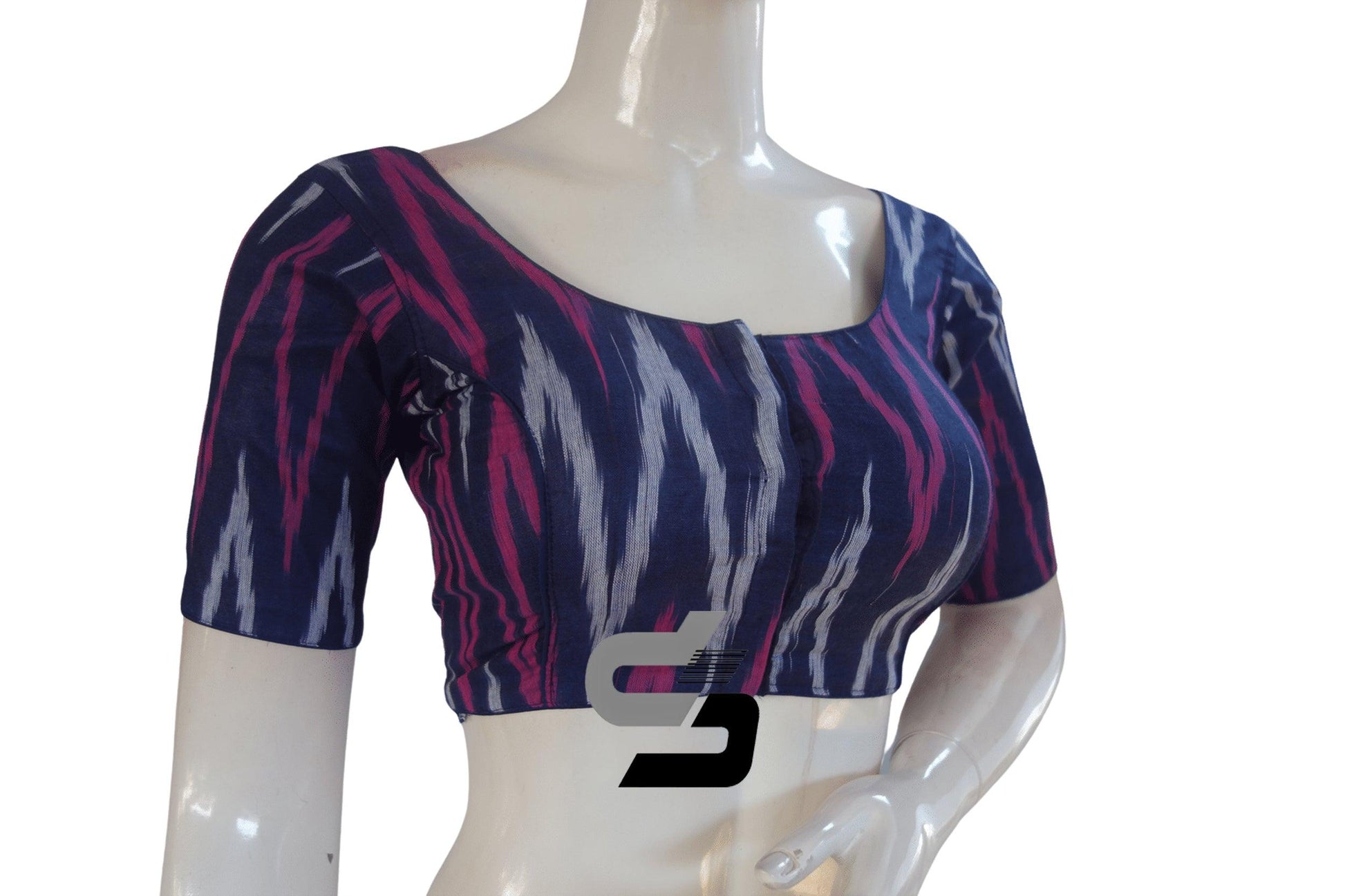 Navy Blue Color Ikkat Cotton Readymade Blouse - D3blouses