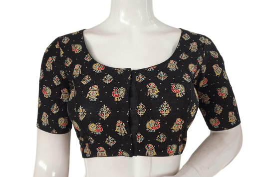 Black Color Patola Print Cotton Readymade Saree Blouse - D3blouses