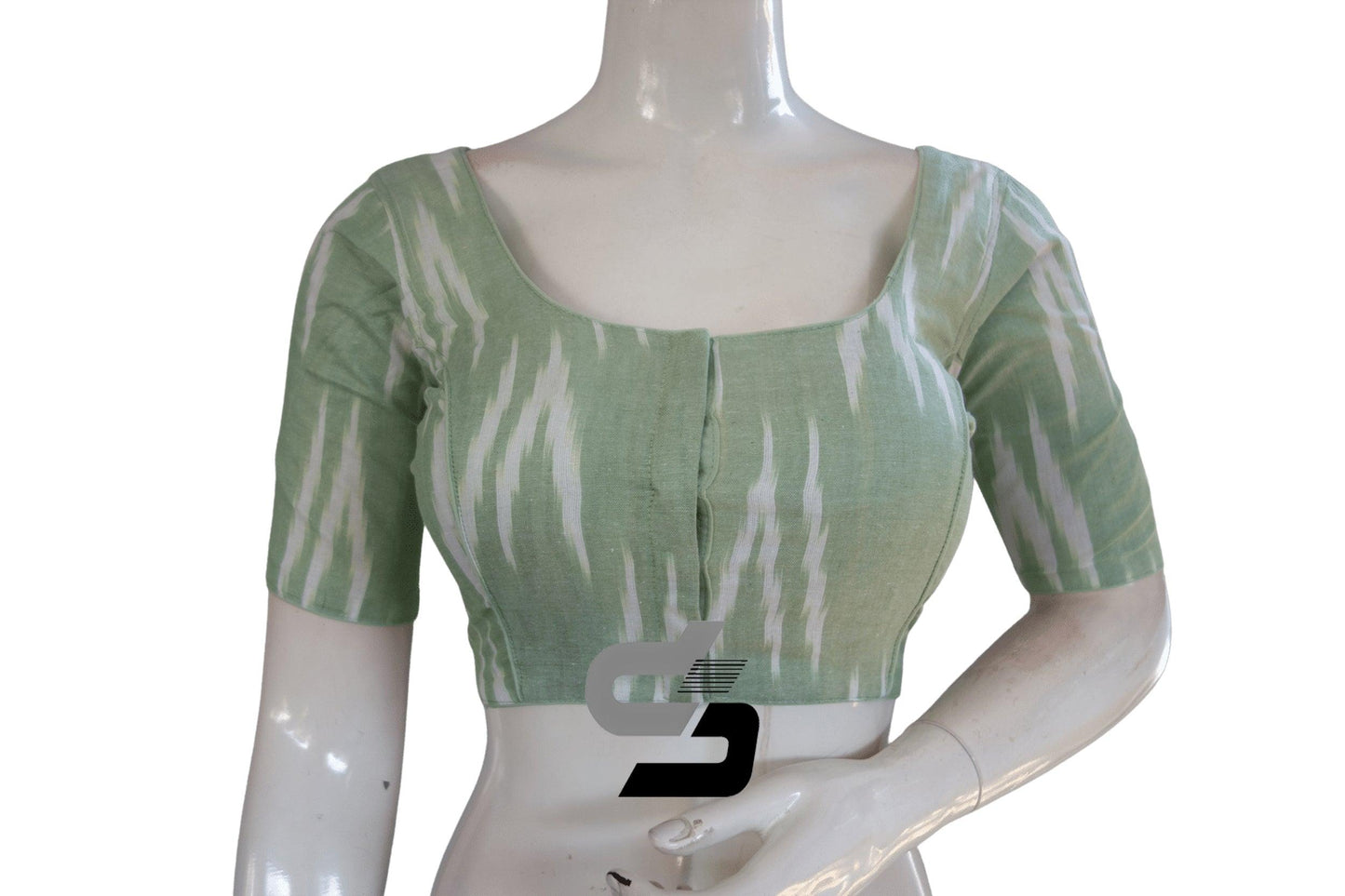 Pista Green Color Ikkat Cotton Readymade Blouse - D3blouses