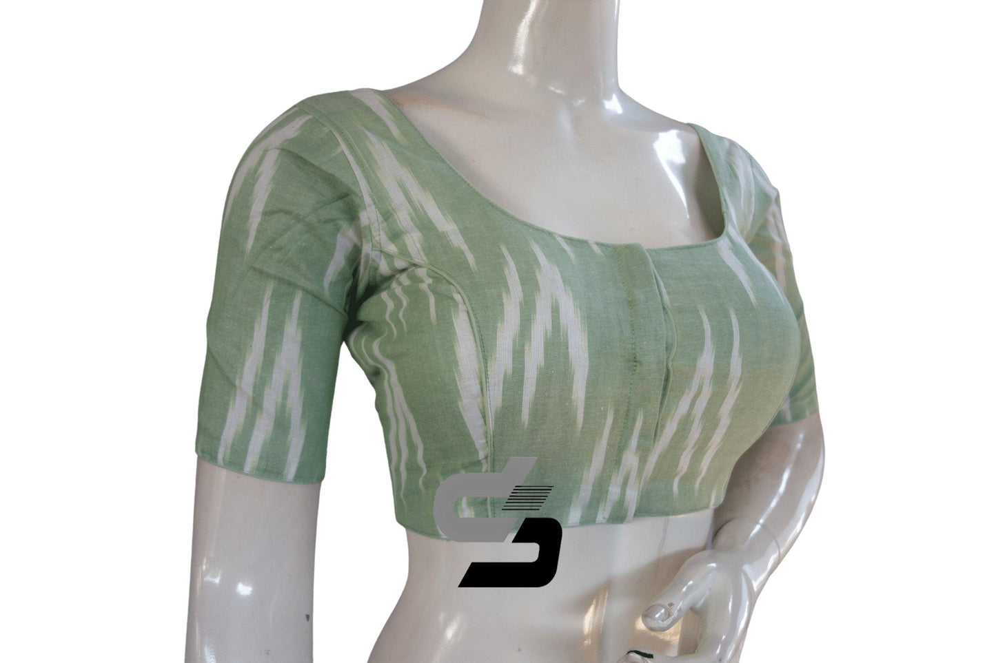 Pista Green Color Ikkat Cotton Readymade Blouse - D3blouses