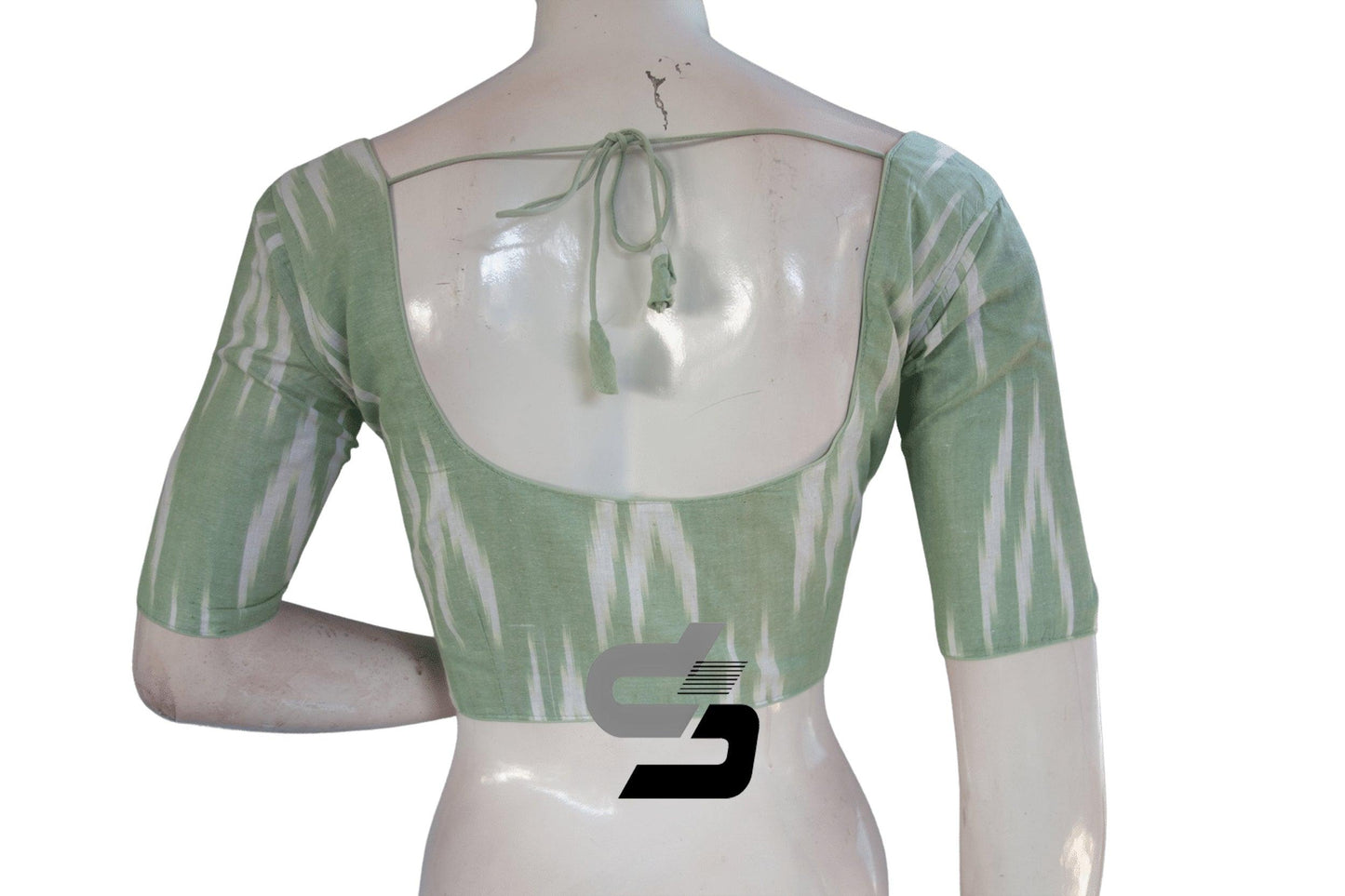 Pista Green Color Ikkat Cotton Readymade Blouse - D3blouses
