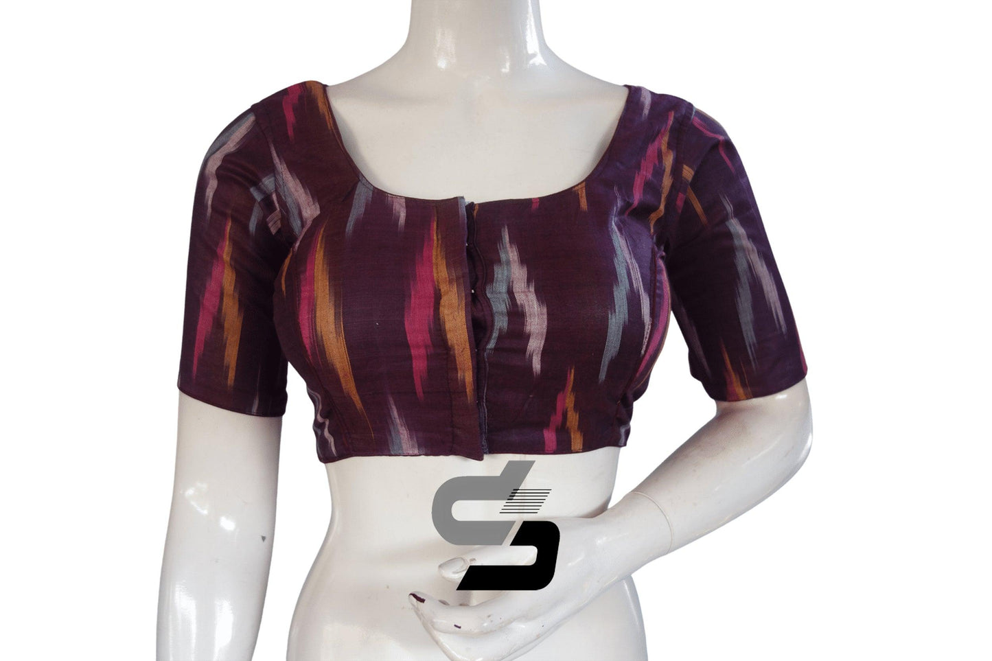 Dark Purple Color Ikkat Cotton Readymade Blouse - D3blouses