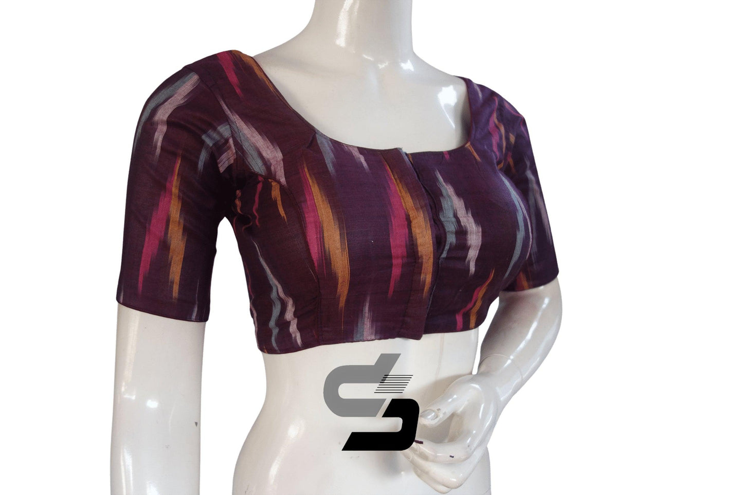 Dark Purple Color Ikkat Cotton Readymade Blouse - D3blouses