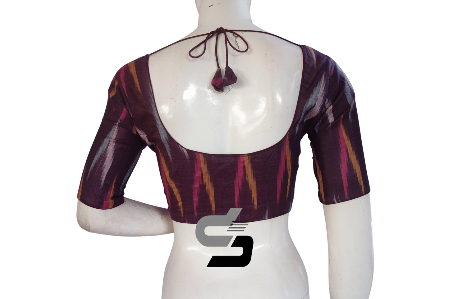 Dark Purple Color Ikkat Cotton Readymade Blouse - D3blouses