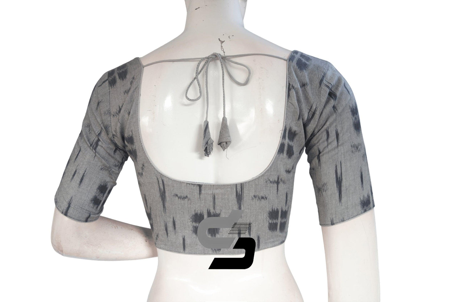 Grey Color Ikkat Cotton Readymade Blouse - D3blouses