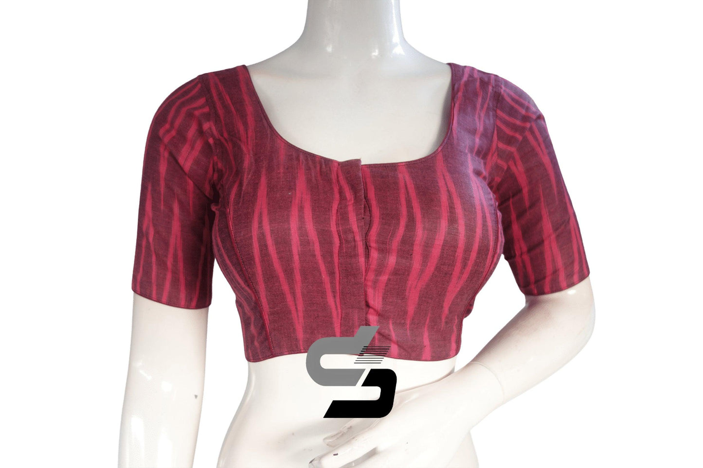 Wine Color Ikkat Cotton Readymade Blouse - D3blouses