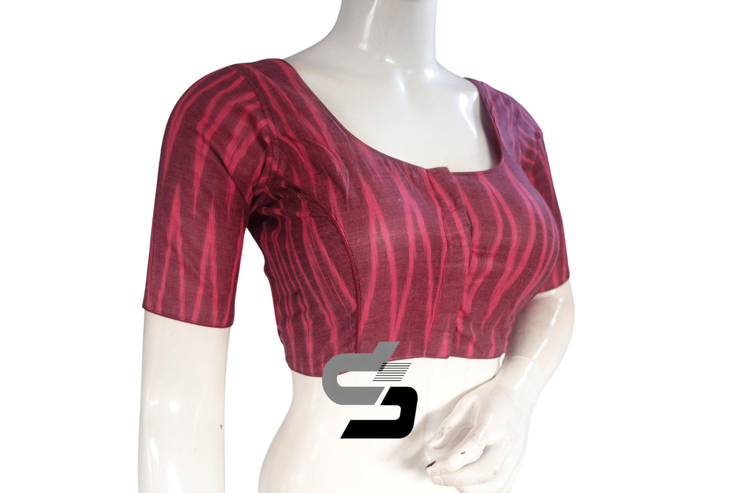 Wine Color Ikkat Cotton Readymade Blouse - D3blouses