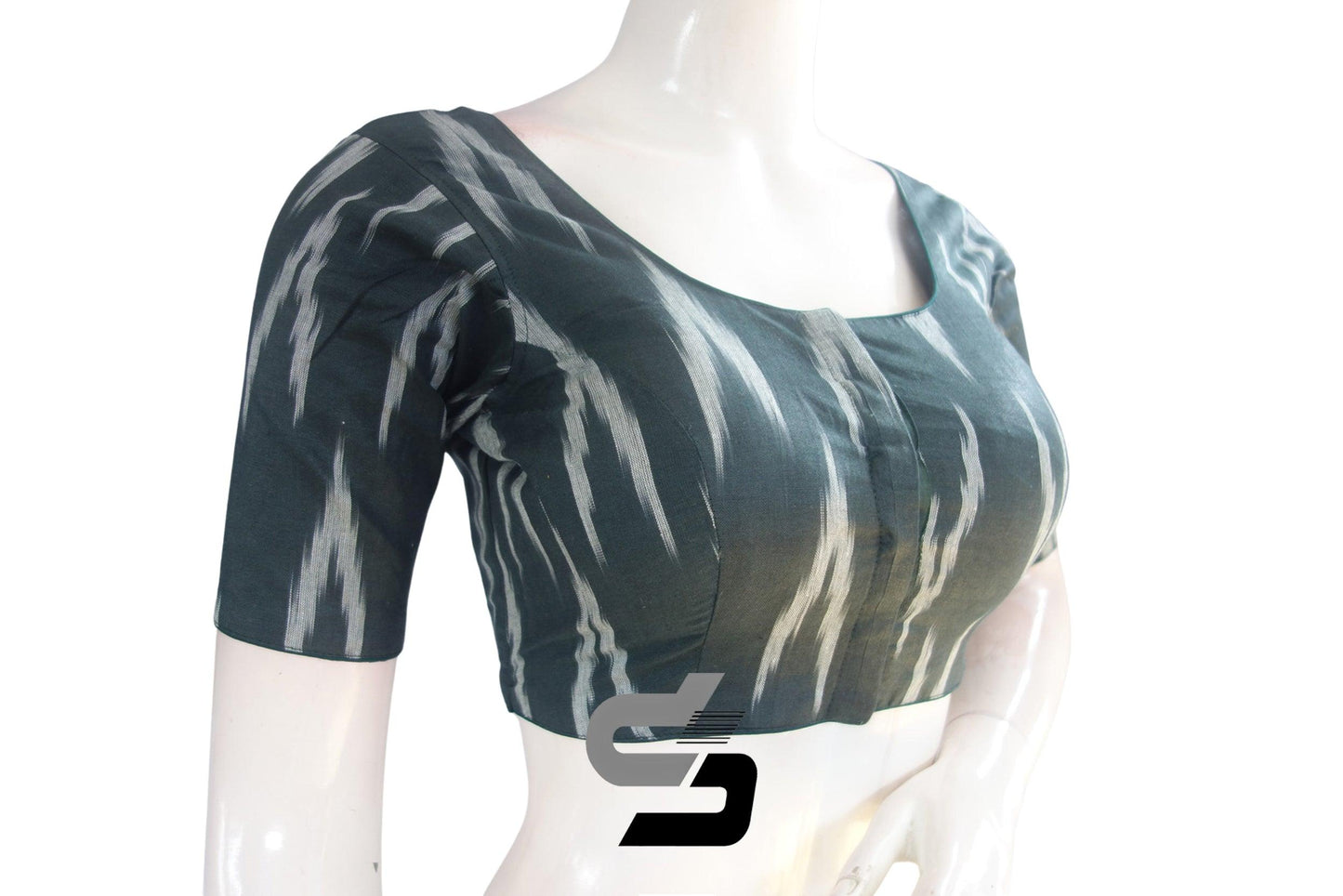 Dark Green Color Ikkat Cotton Readymade Blouse - D3blouses