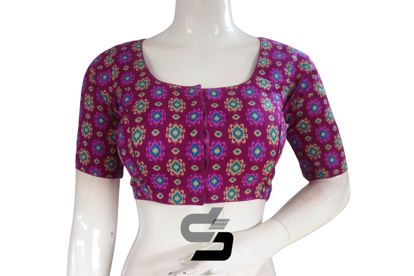Purple Color Cotton Printed Readymade Saree Blouse - D3blouses