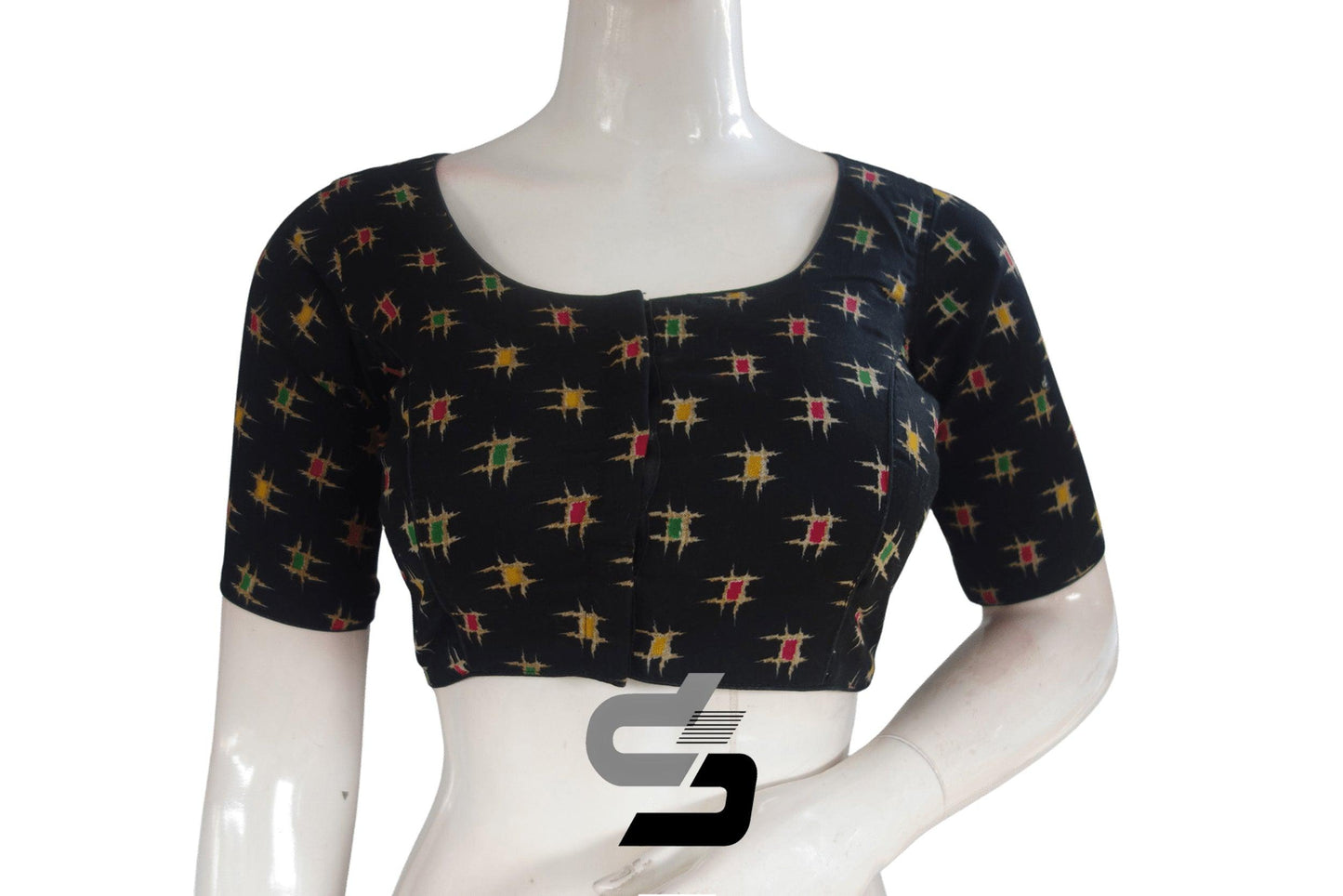 Black Color Cotton Printed Readymade Saree Blouse - D3blouses