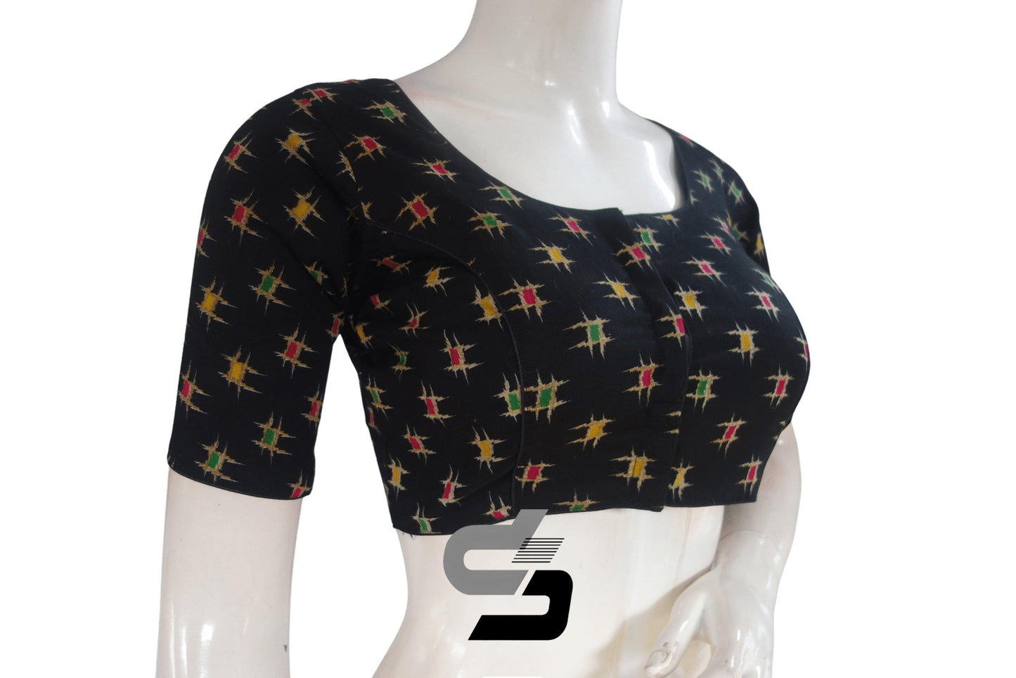 Black Color Cotton Printed Readymade Saree Blouse - D3blouses