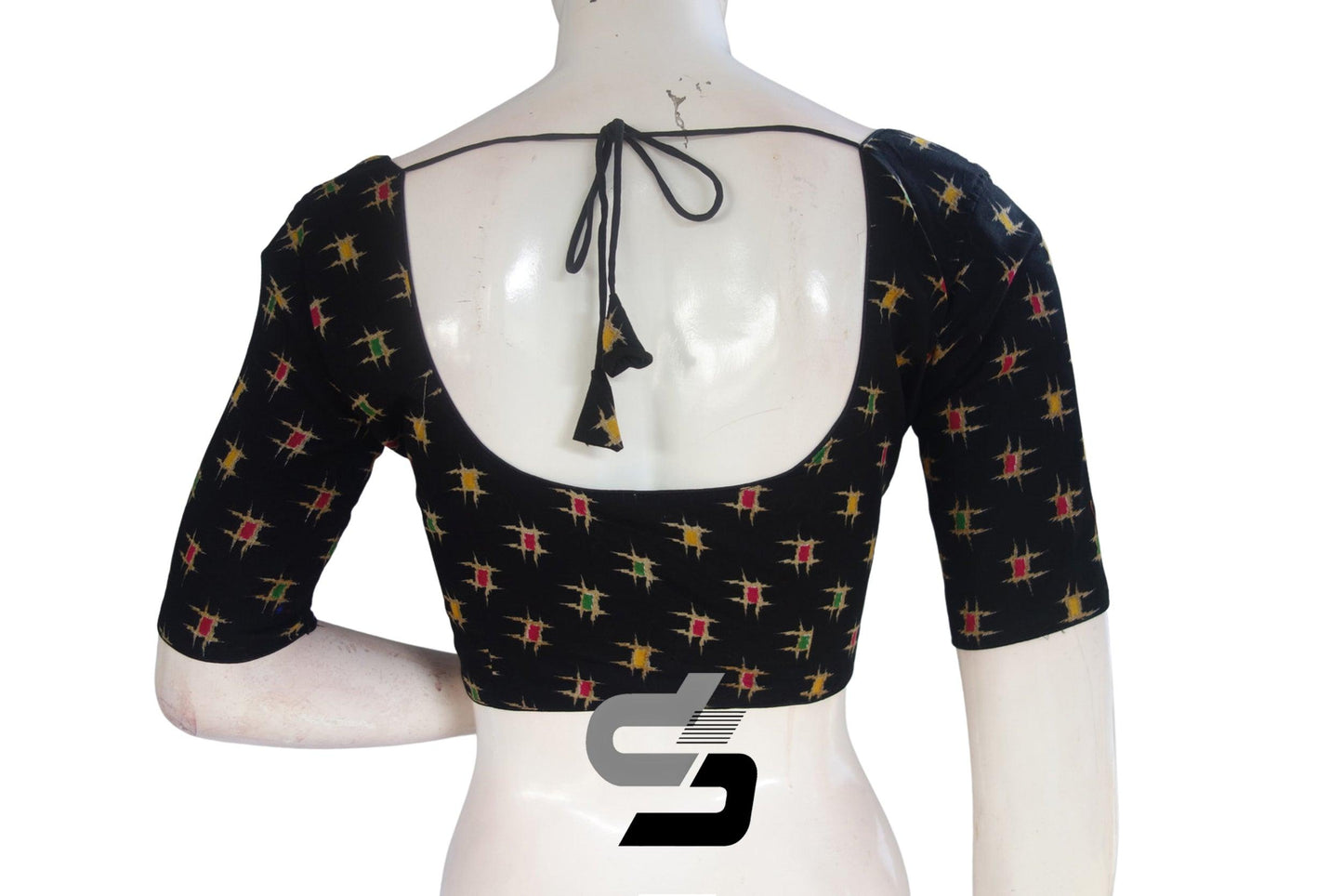 Black Color Cotton Printed Readymade Saree Blouse - D3blouses