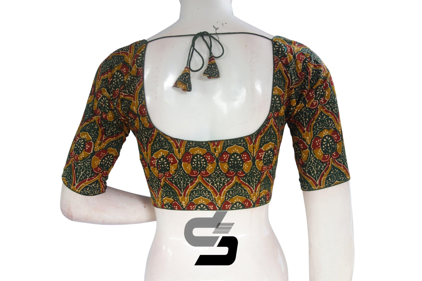 Dark Green Color Cotton Printed Readymade Saree Blouse - D3blouses