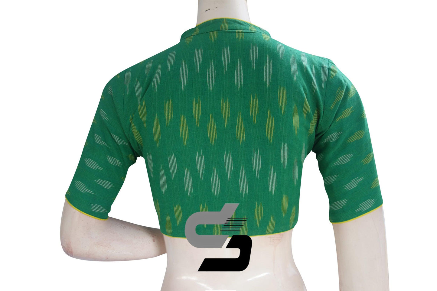 Green Color Ikkat Collar Designer Readymade Blouse - D3blouses