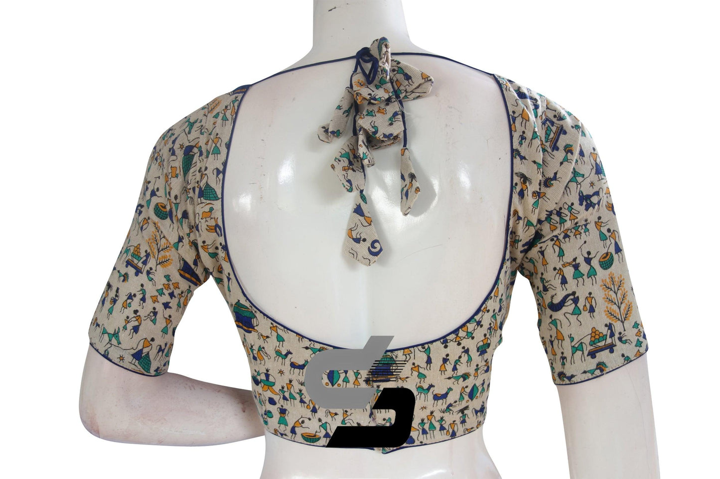 Jute Cotton Hand Blocked Indian Readymade Designer Blouse - D3blouses