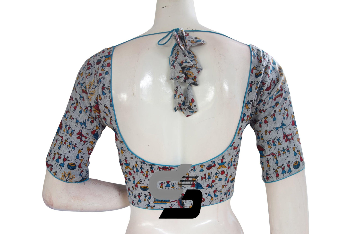 Jute Cotton Hand Blocked Indian Readymade Designer Blouse - D3blouses