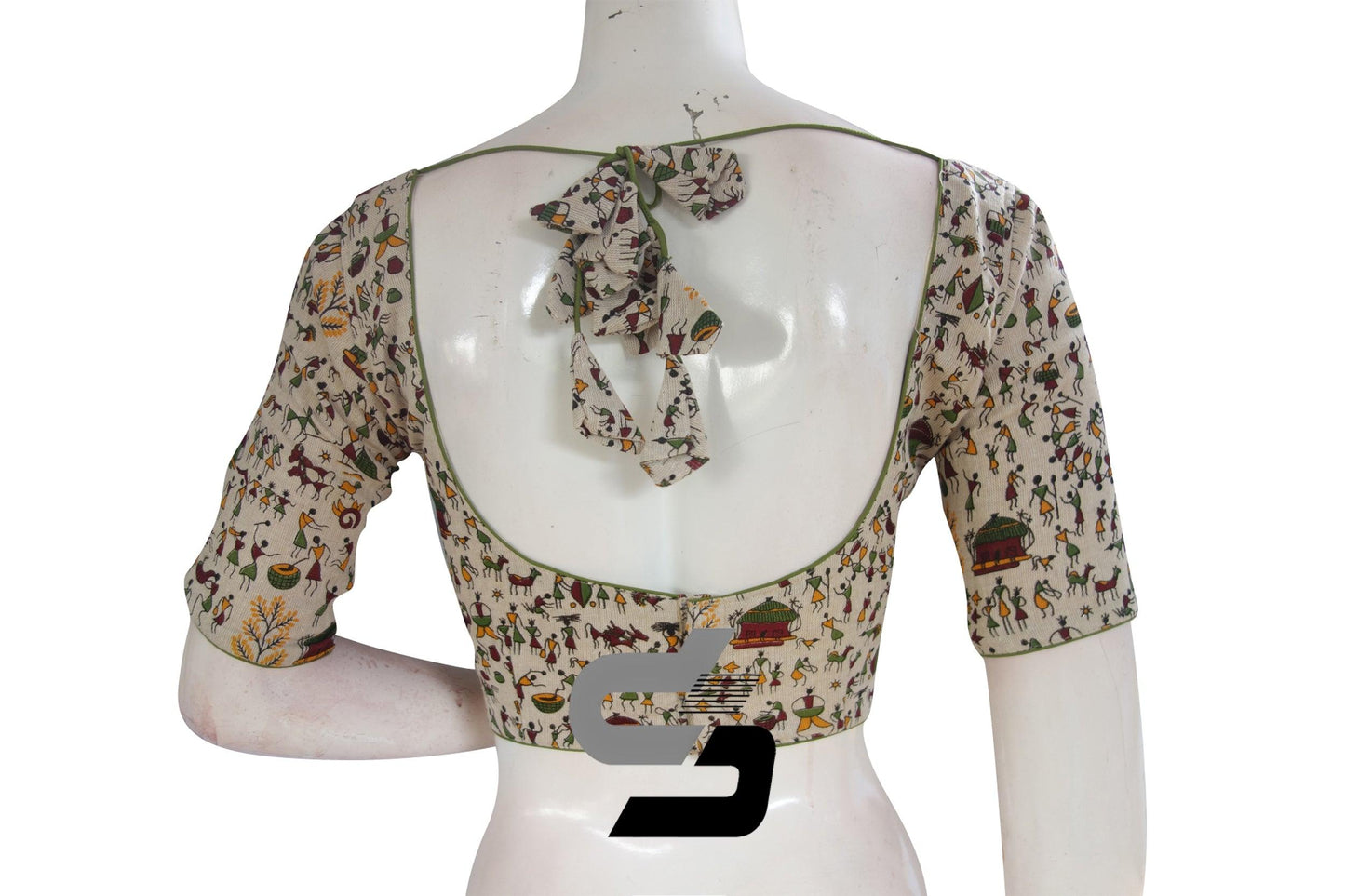 Jute Cotton Hand Blocked Indian Readymade Designer Blouse - D3blouses