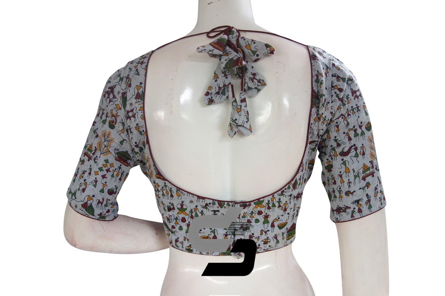 Jute Cotton Hand Blocked Indian Readymade Designer Blouse - D3blouses