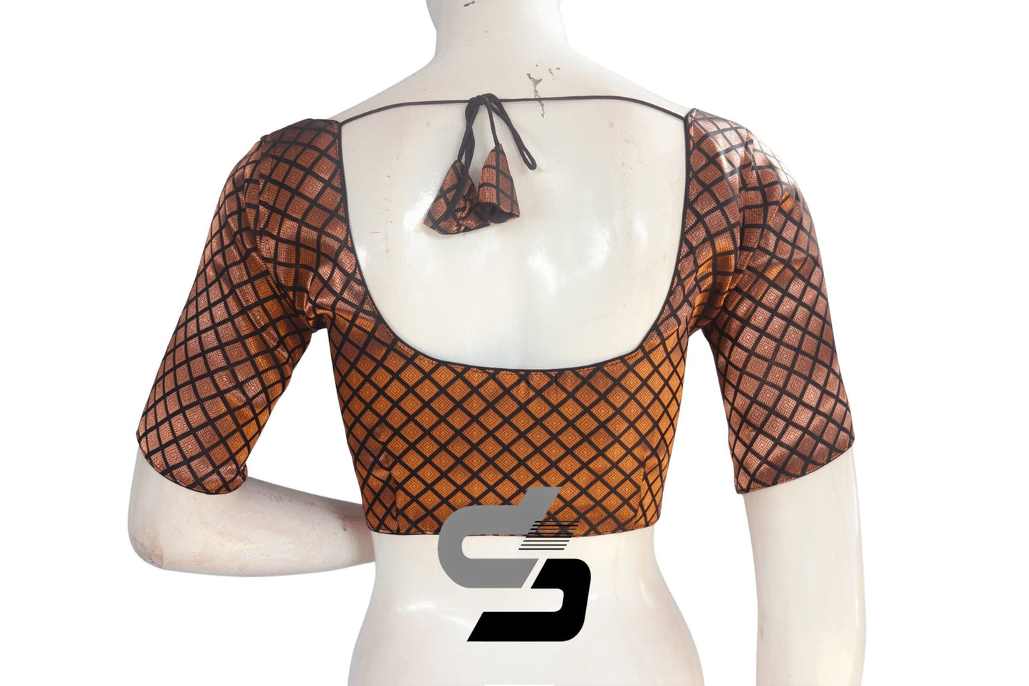 Black And Copper Mixed Brocade Silk Readymade Saree Blouse - D3blouses