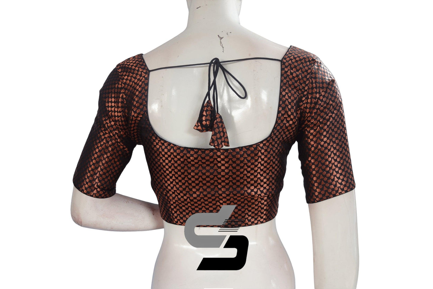 Black And Copper Mixed Brocade Silk Readymade Saree Blouse - D3blouses