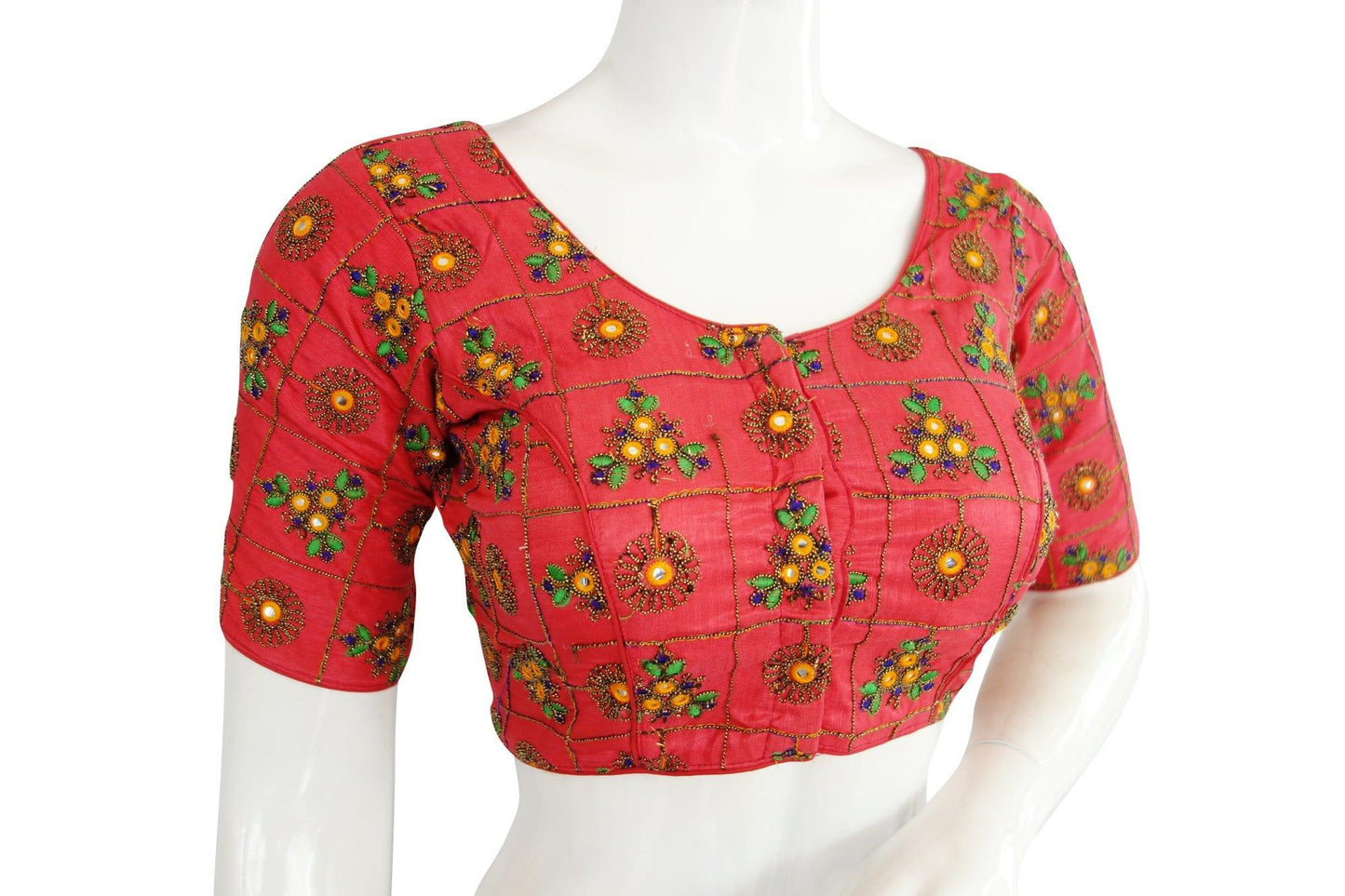 Multi Color Embroidery Foil Mirror Readymade saree blouse, Indian Designer Readymade blouse - D3blouses