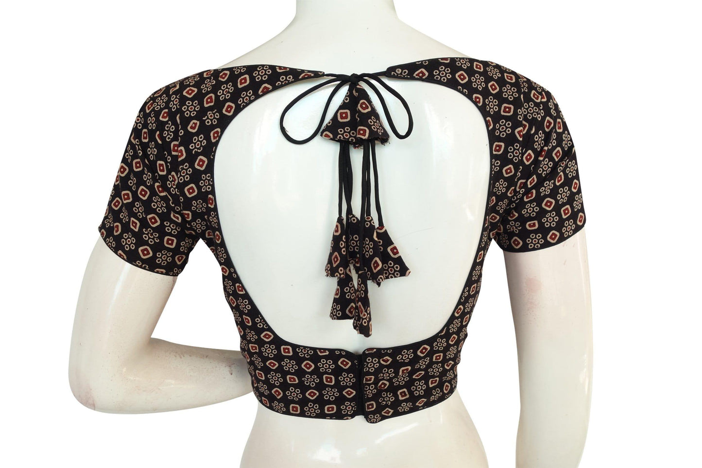 ajrakh cotton hand blocked indian saree readymade blouse 2