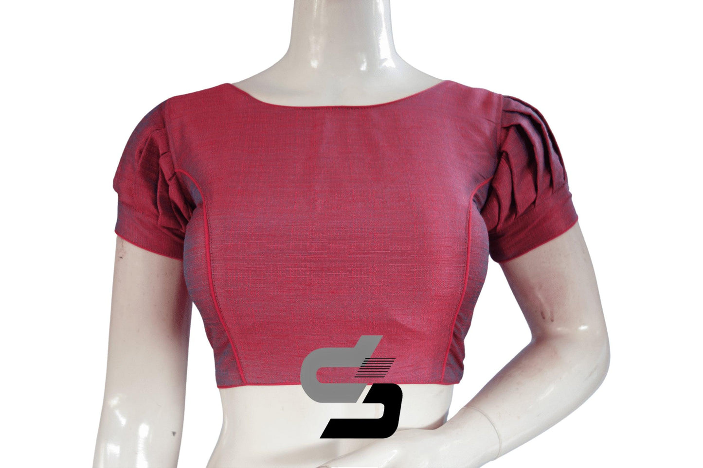 Pink Color Plain Silk Readymade Saree Blouse with Puff Sleeves - D3blouses