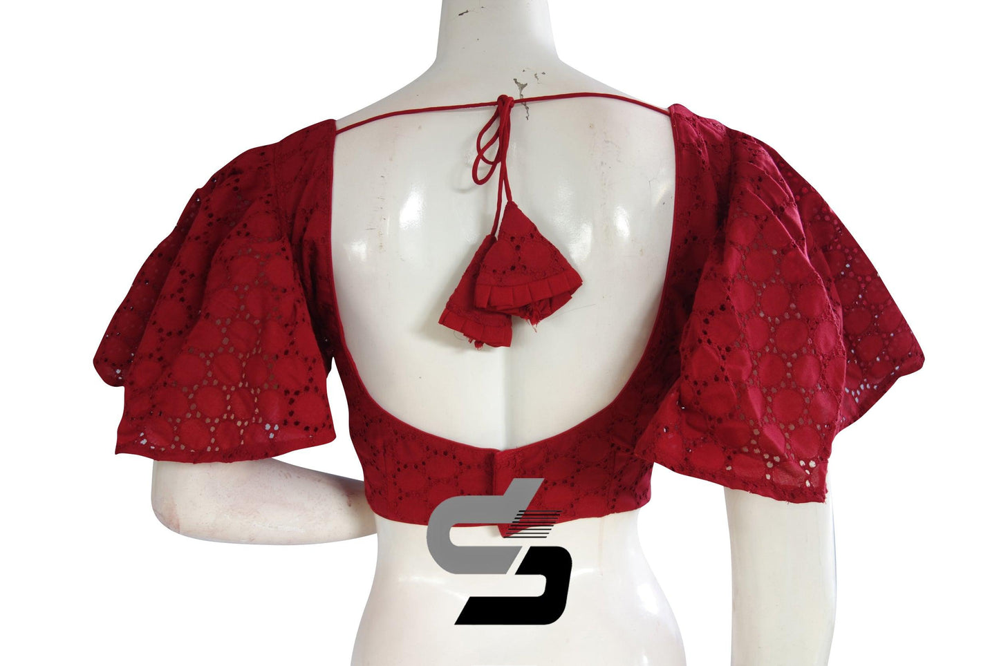 Maroon Color Hakoba Cotton Designer Blouse With Ruffle Sleeves - D3blouses