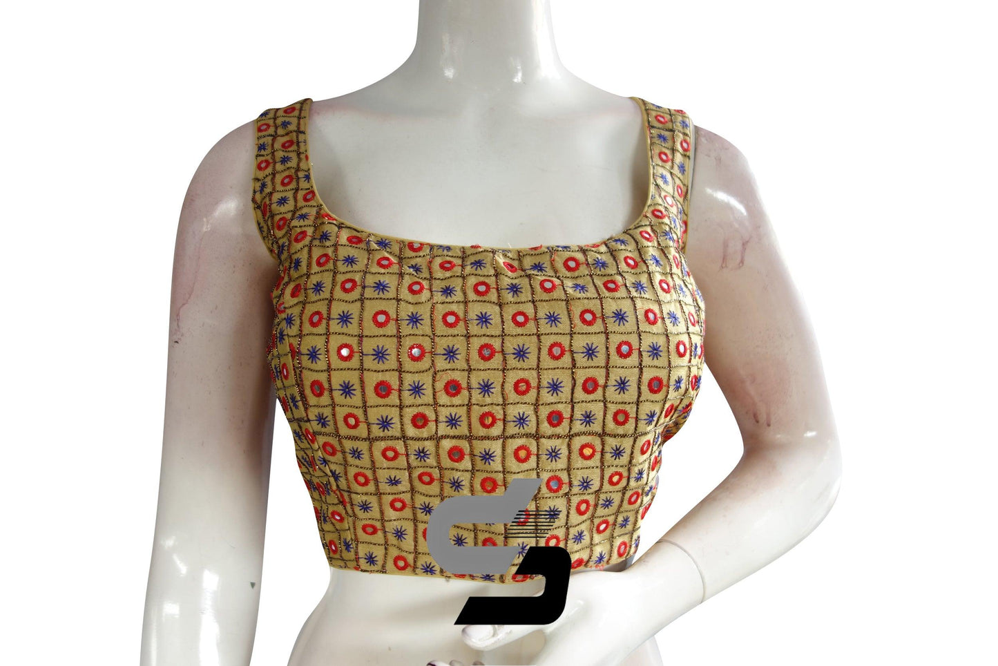 Gold Color Designer Foil Mirror Embroidery Blouse With Tassels - D3blouses