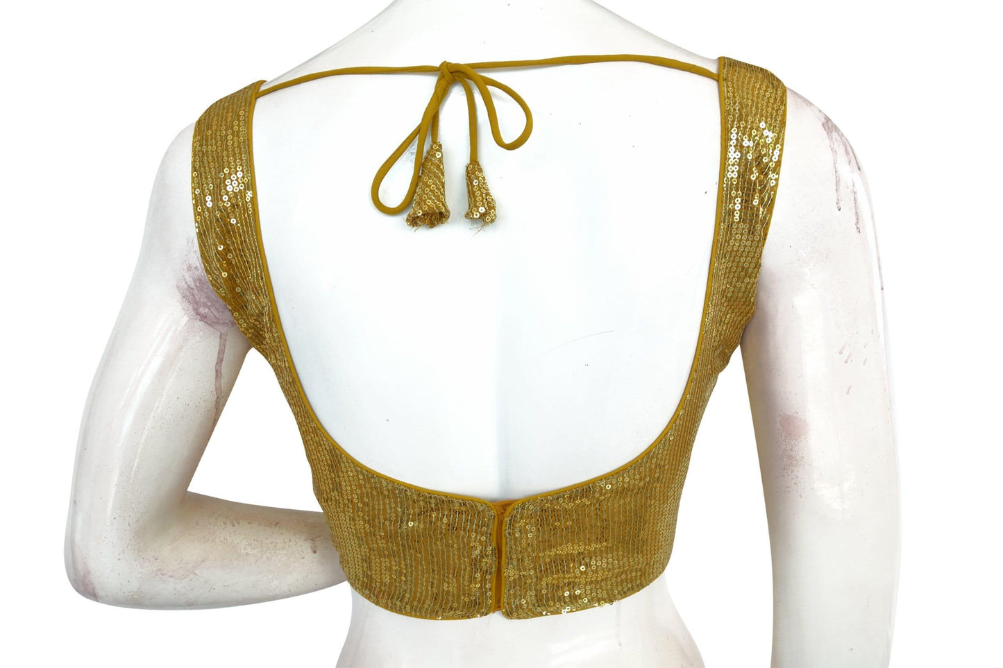 gold color designer sequin georgette indian saree readymade blouse
