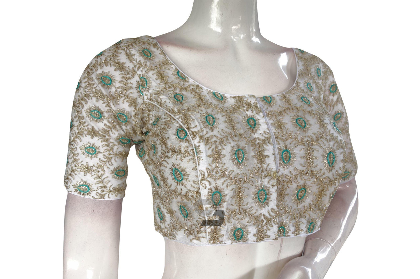 White Color Netted Embroidery Designer Readymade Blouse - D3blouses