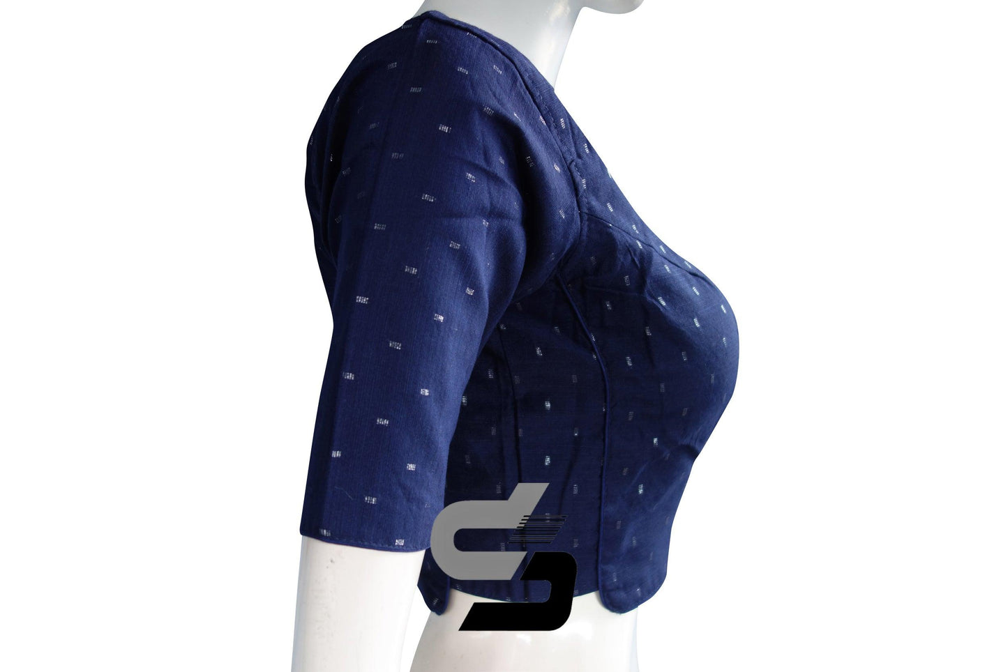 Navy Blue Color Semi Silk Designer Readymade Saree Blouse With Matching Mask - D3blouses