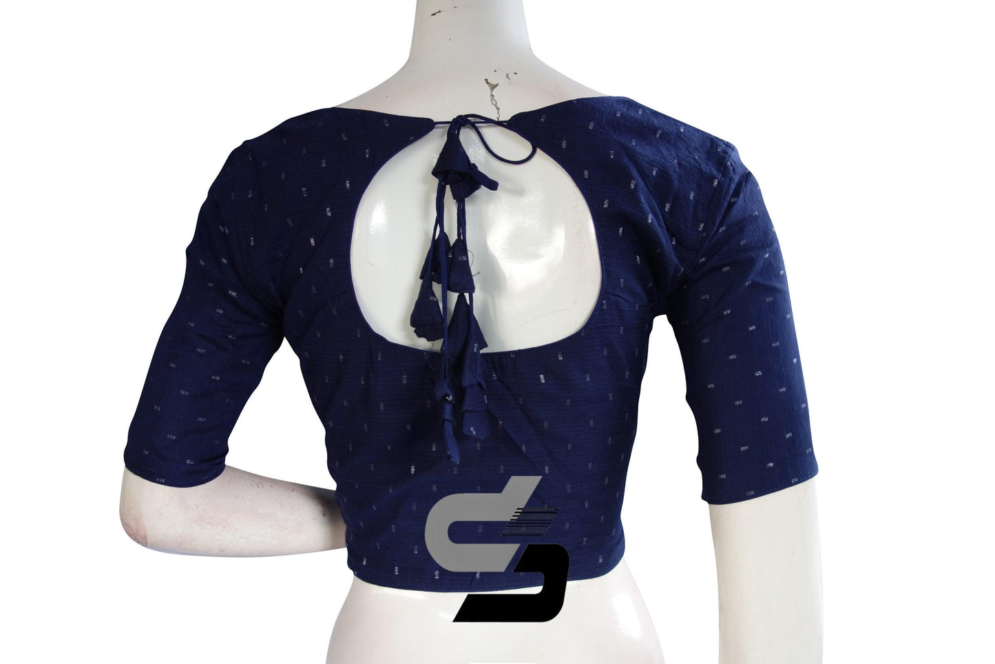 Navy Blue Color Semi Silk Designer Readymade Saree Blouse With Matching Mask - D3blouses