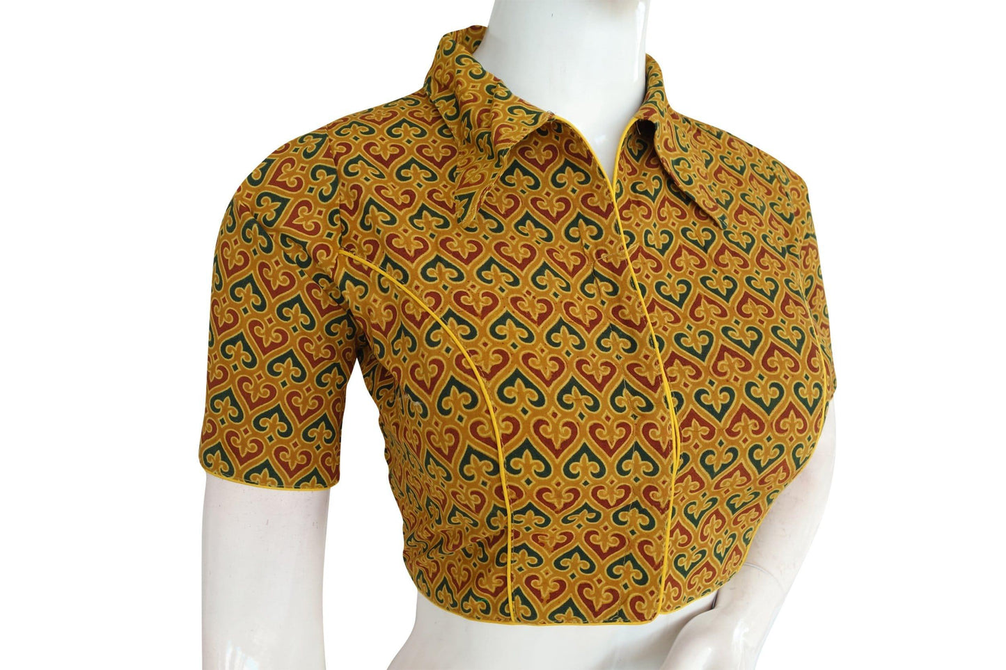 ajrakh cotton hand blocked indian saree readymade blouse 26