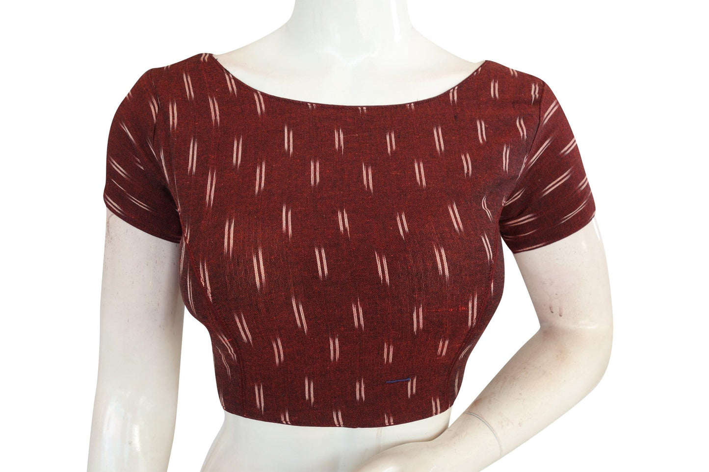 maroon color ikkat cotton boat neck readymade saree blouses