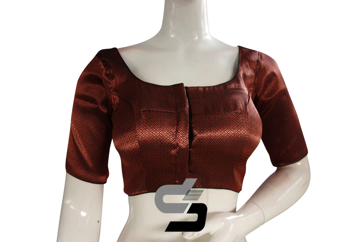 Black And Copper Mixed Brocade Silk Readymade Saree Blouse - D3blouses