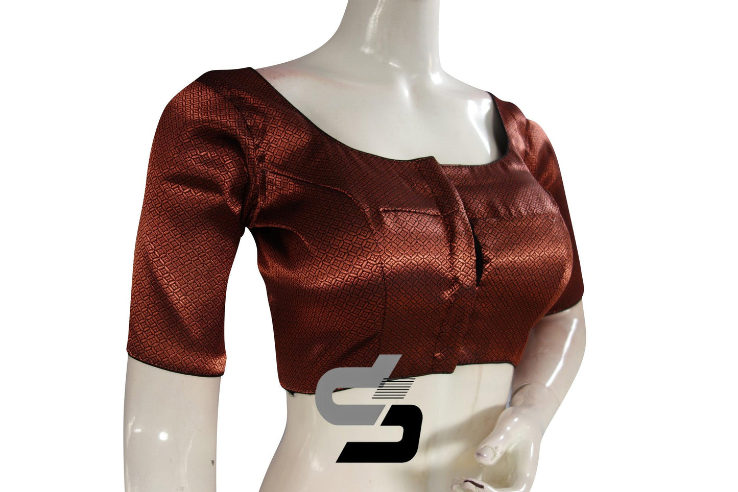 Black And Copper Mixed Brocade Silk Readymade Saree Blouse - D3blouses