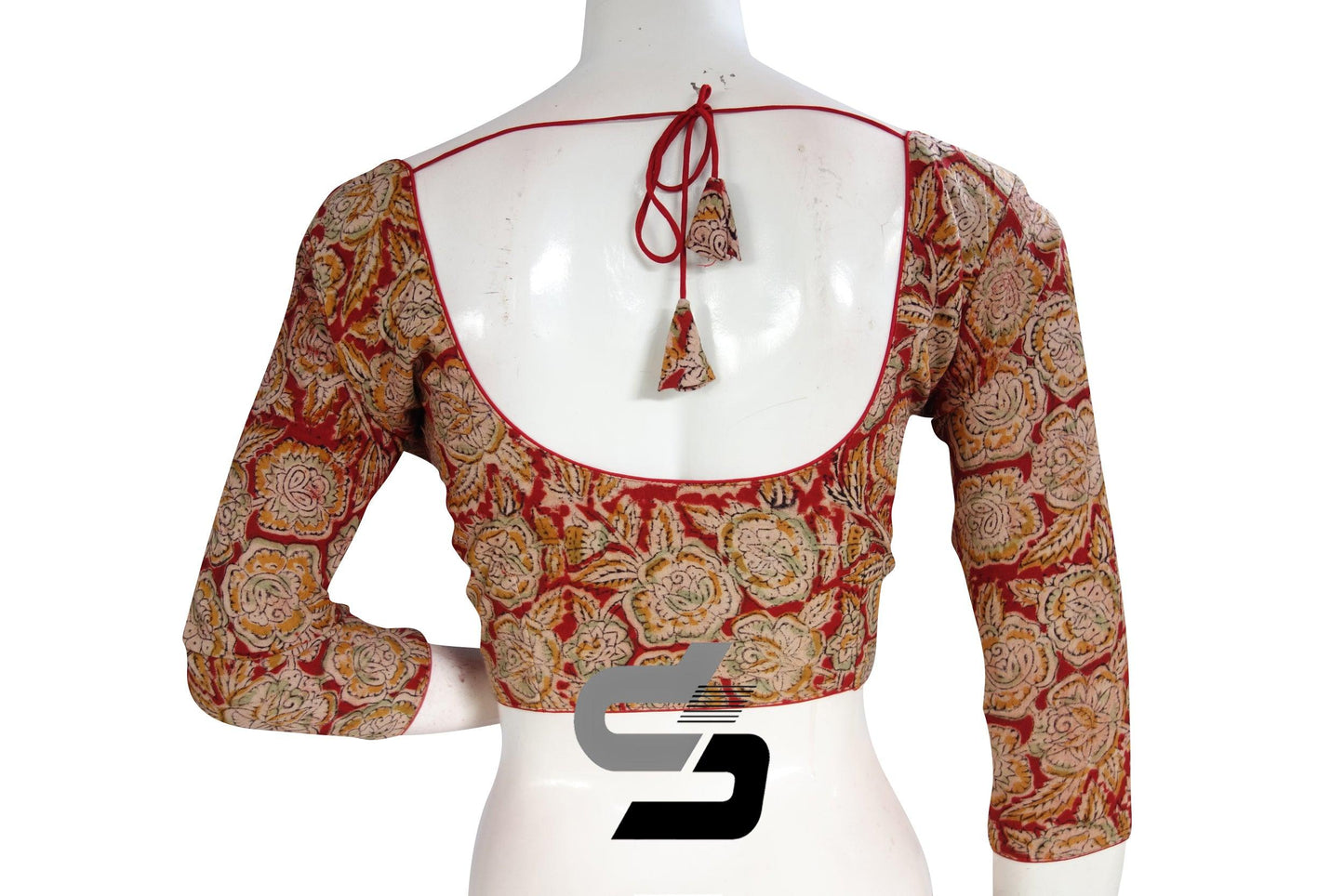 Kalamkari 3/4th Sleeves Readymade saree blouse , Indian Cotton Readymade blouse - D3blouses