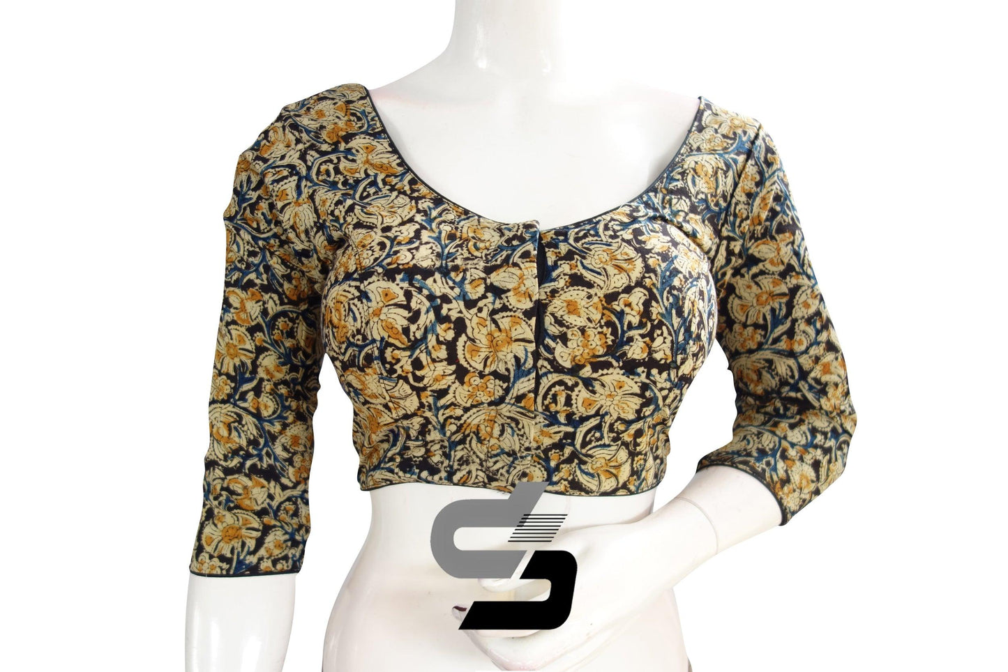 Kalamkari 3/4th Sleeves Readymade saree blouse , Indian Cotton Readymade blouse - D3blouses