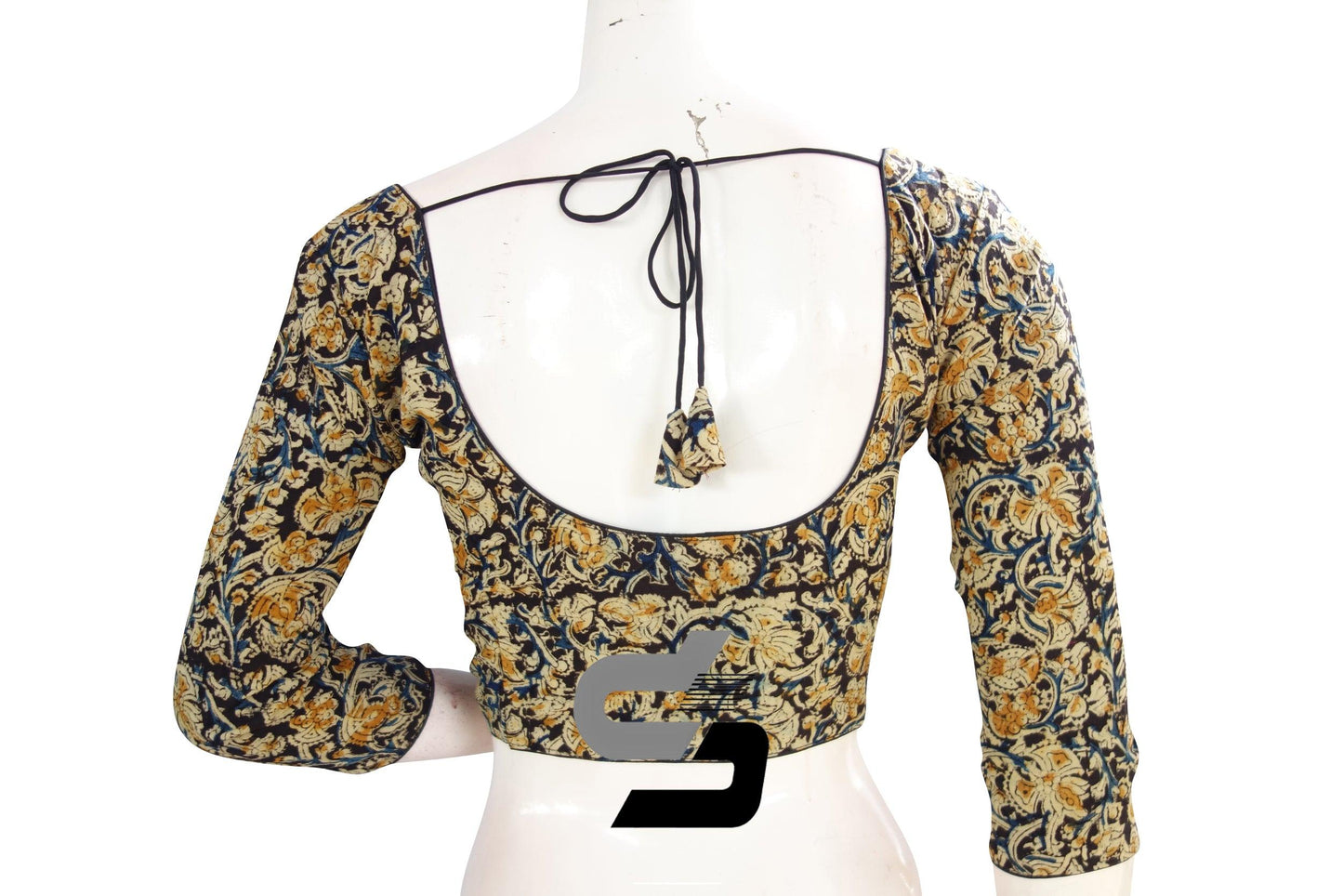 Kalamkari 3/4th Sleeves Readymade saree blouse , Indian Cotton Readymade blouse - D3blouses