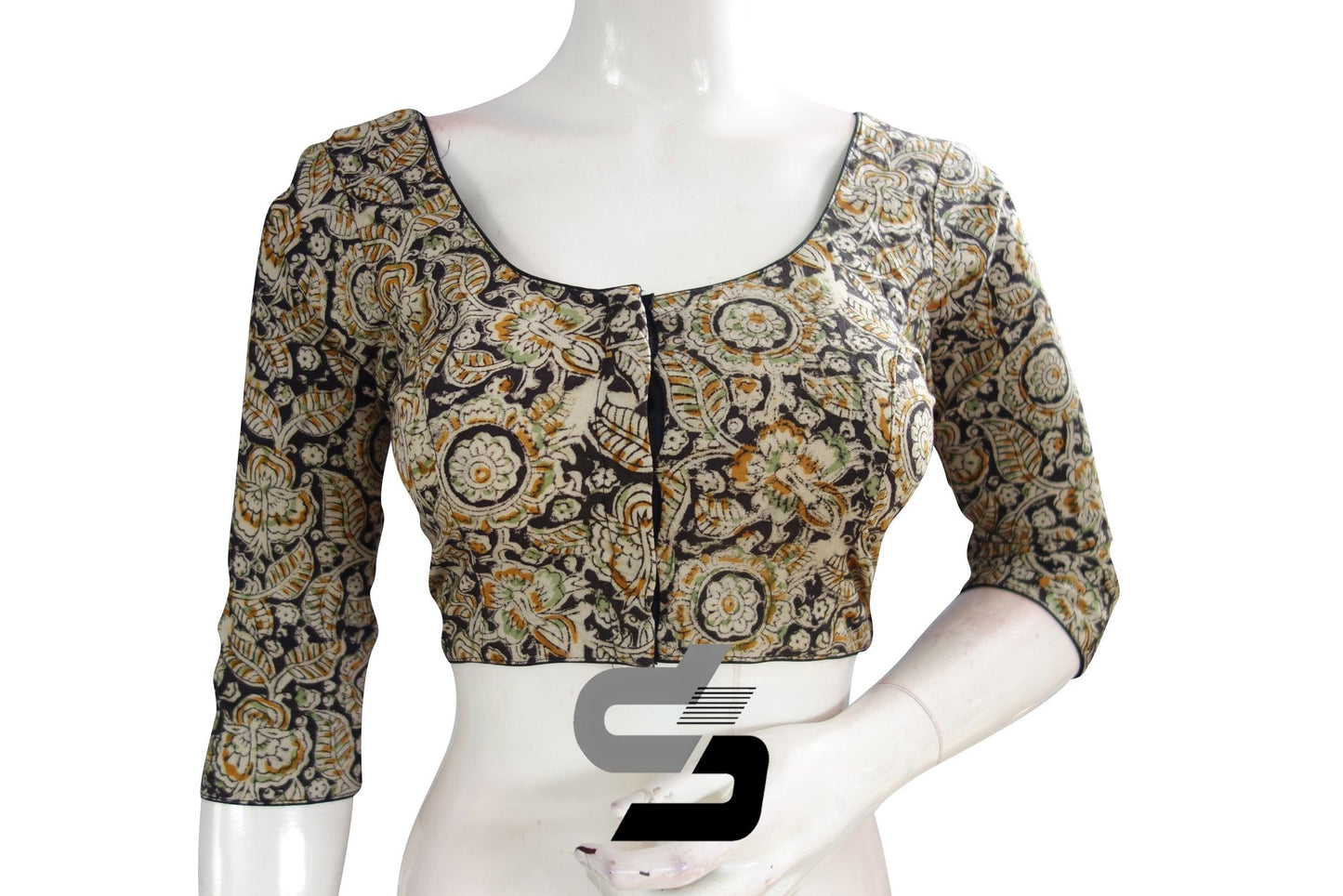 Kalamkari 3/4th Sleeves Readymade saree blouse , Indian Cotton Readymade blouse - D3blouses