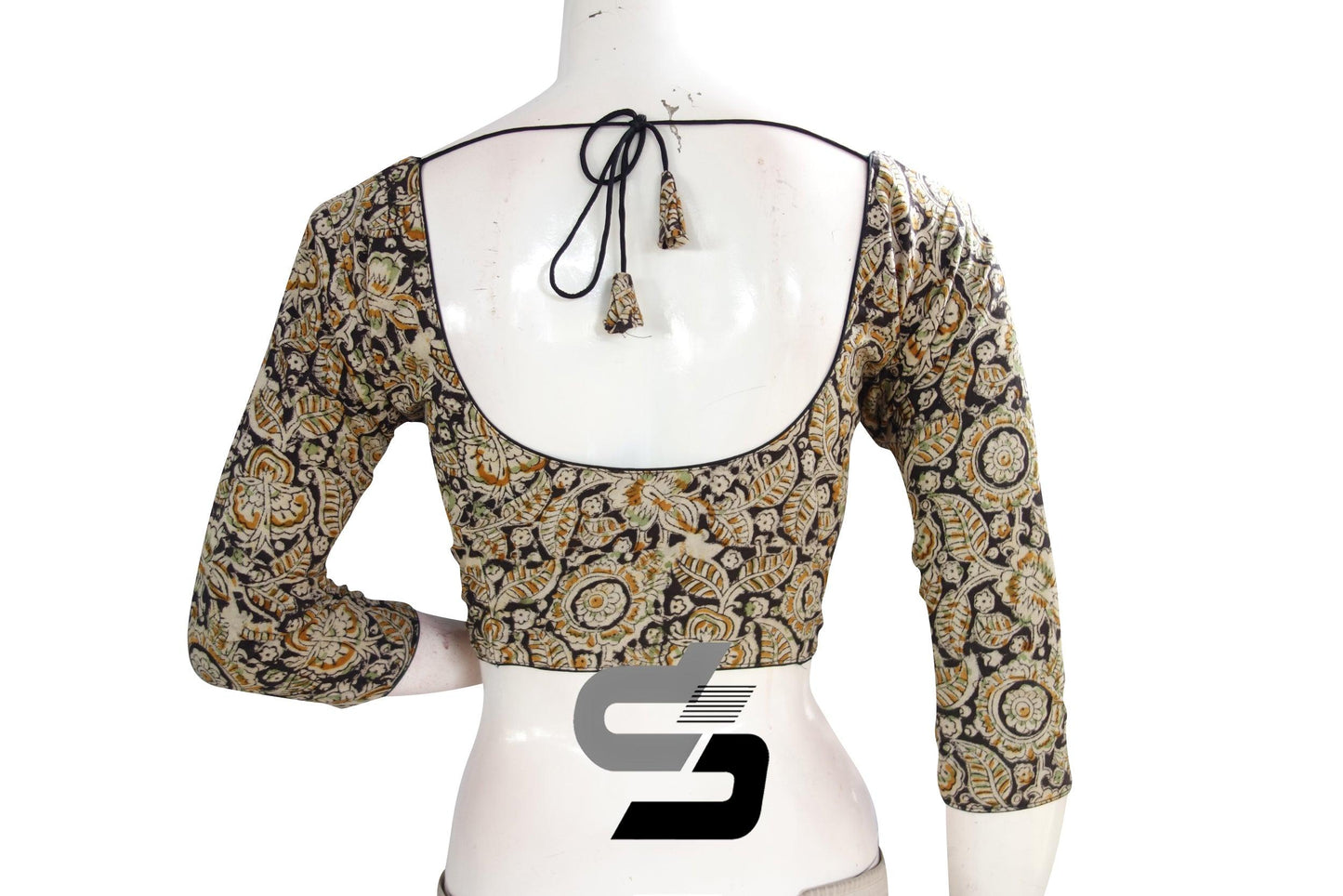 Kalamkari 3/4th Sleeves Readymade saree blouse , Indian Cotton Readymade blouse - D3blouses