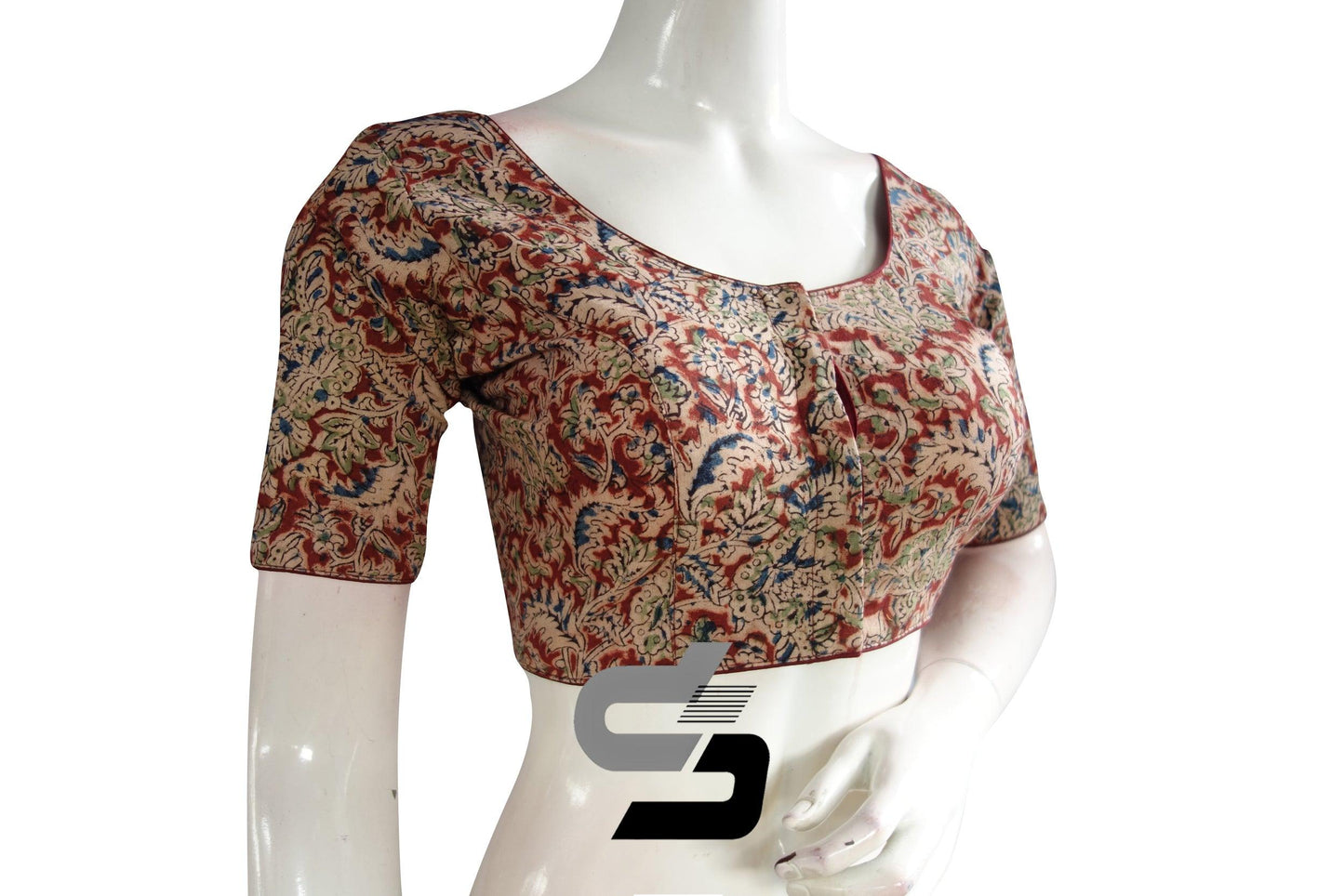 Kalamkari Cotton Readymade Saree Blouse, Indian Readymade Blouse,Crop top, Tunic top - D3blouses