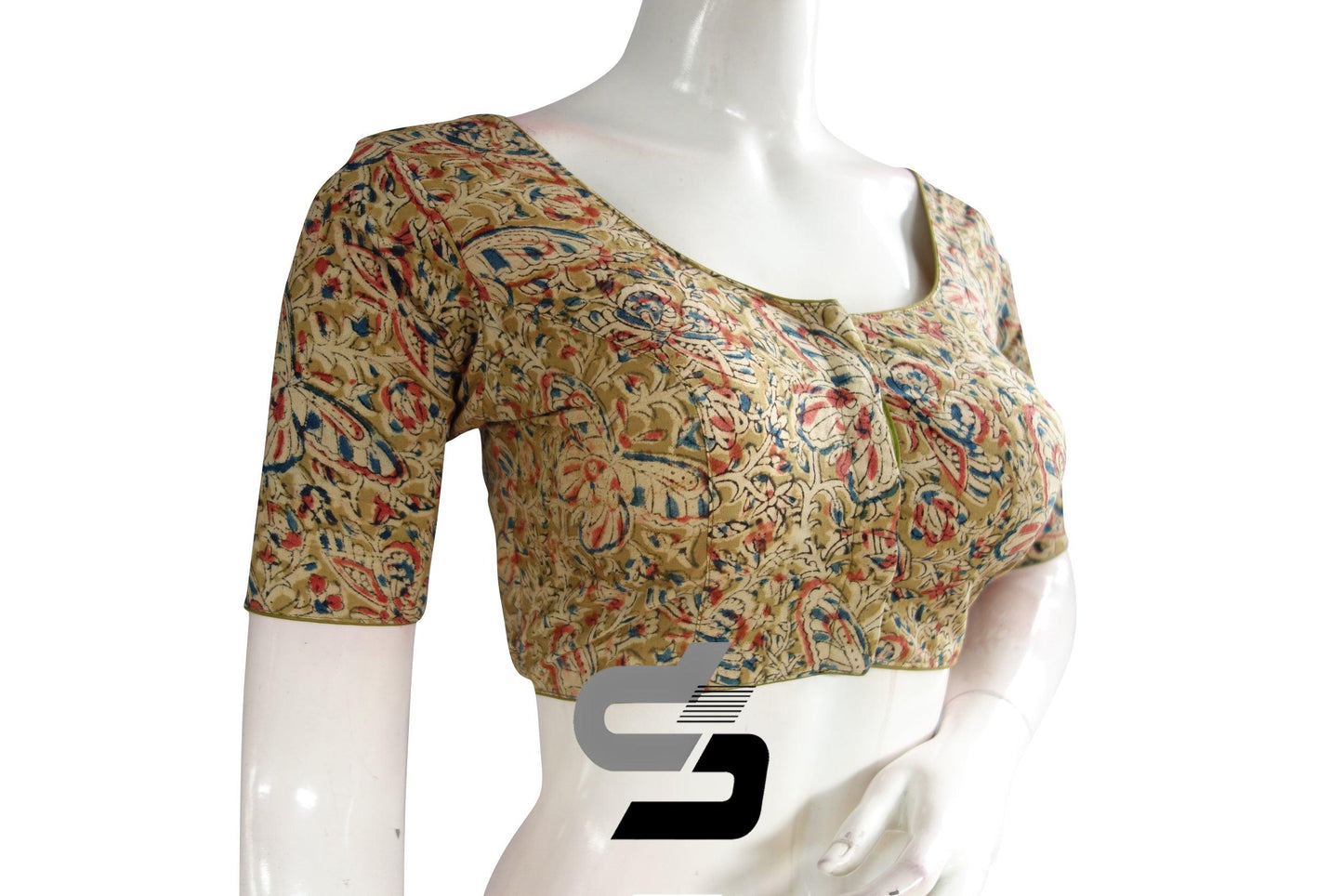 Kalamkari Cotton Readymade Saree Blouse, Indian Readymade Blouse,Crop top, Tunic top - D3blouses